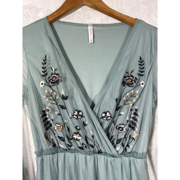 Xhilaration Midi Dress Small Green Embroidered Sheer Fairy Cottagecore Whimsy - Picture 5 of 12